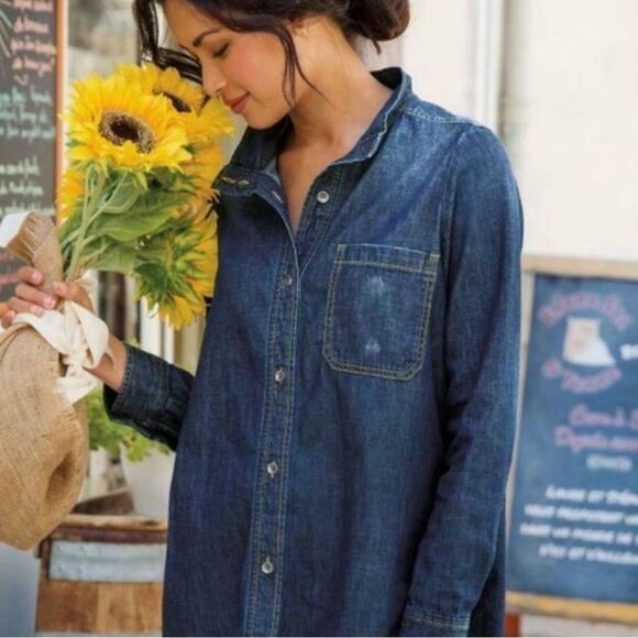 Soft Surroundings Peggy Distressed Denim Blue Blouse Shacket Topper Size Small - Picture 4 of 9